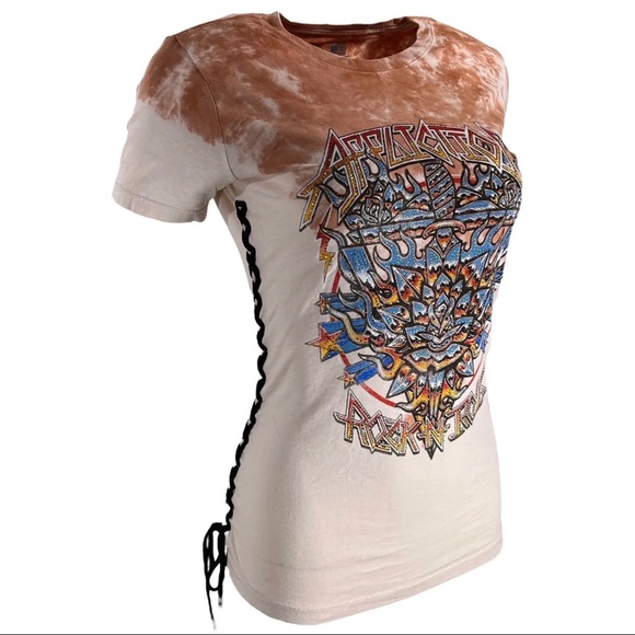 Affliction Women's T-Shirt Firerthorn Rock Biker Tattoo - Picture 2 of 8